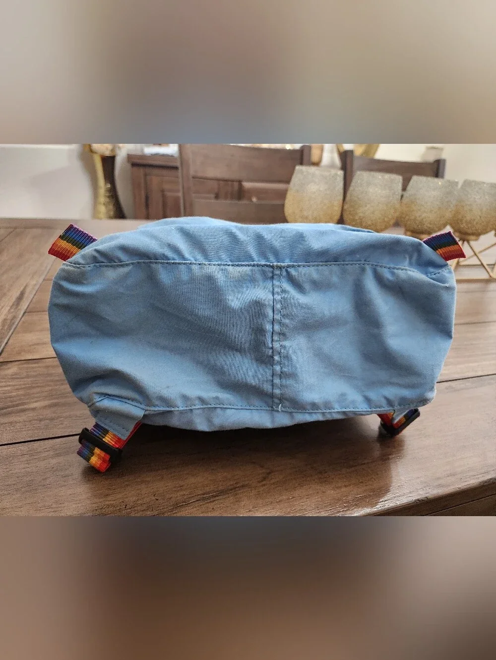 Classic Light Blue Backpack with Rainbow Accents